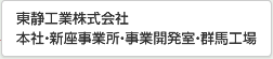 東静工業株式会社 本社・新座事務所・事業開発室・群馬工場